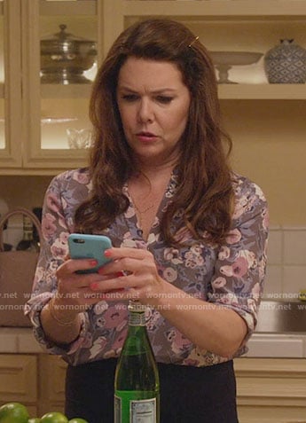 Lorelai's grey and pink floral blouse on Gilmore Girls: A Year in the Life