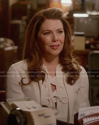 Lorelai's white lace-up blouse on Gilmore Girls: A Year in the Life
