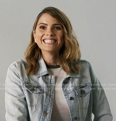 Malia's white ringer tee and denim jacket on Teen Wolf