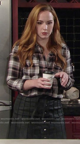 Mariah's plaid shirt and leather buttoned front skirt on The Young and the Restless
