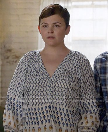Mary's blue printed v-neck blouse on Once Upon a Time