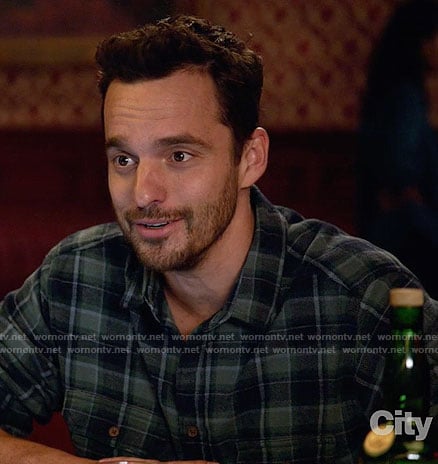 Nick's navy and green plaid shirt on New Girl