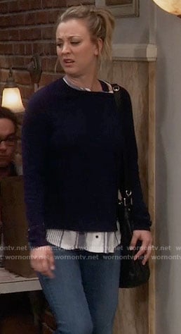 Penny's blue striped layer sweater on The Big Bang Theory