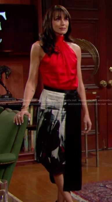 Quinn's red halter top and printed skirt on The Bold and the Beautiful
