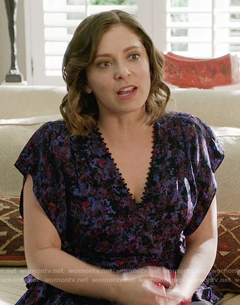 Rebecca's purple floral v-neck top on Crazy Ex Girlfriend