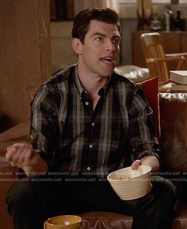 Schmidt's black plaid shirt on New Girl