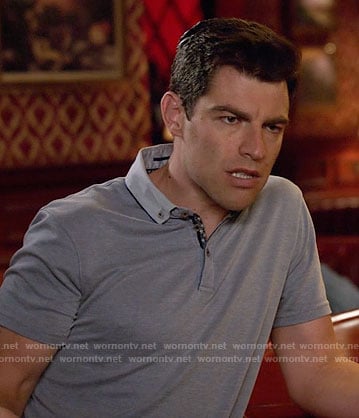 Schmidt's blue polo shirt on New Girl