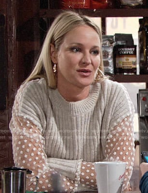 Sharon's ribbed sweater with sheer sleeves on The Young and the Restless