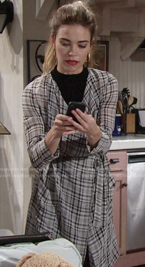 Victoria's sheer plaid coat on The Young and the Restless