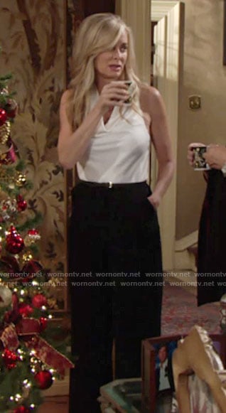 Ashely's black and white draped neck jumpsuit on The Young and the Restless