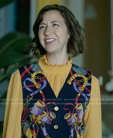 Carol's yellow ruffled neck blouse on Last Man on Earth