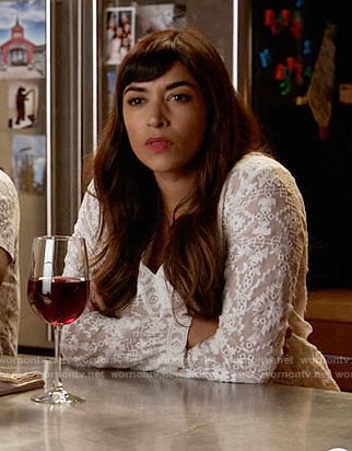 Cece's white embroidered top on New Girl