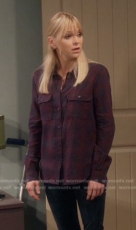 Christy's purple and navy plaid shirt on Mom