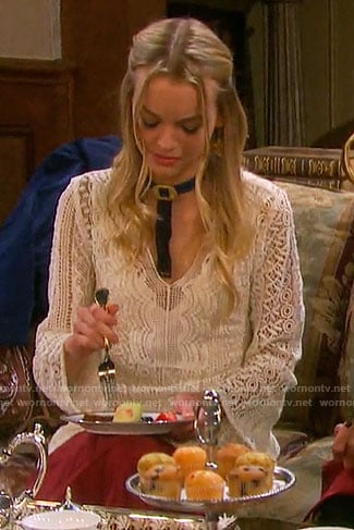 Claire's cream crochet bell-sleeve dress on Days of our Lives