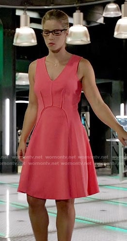 Felicity's pink v-neck dress on Arrow