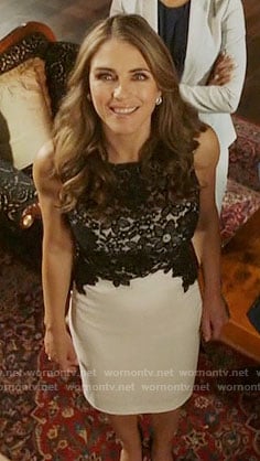 Queen Helena's black and white lace dress on The Royals