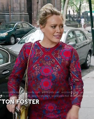Kelsey's red lace top and skirt on Younger
