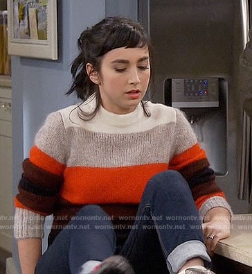 Mandy's red colorblock sweater on Last Man Standing