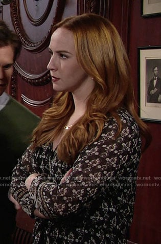 Mariah's black printed long sleeve dress on The Young and the Restless