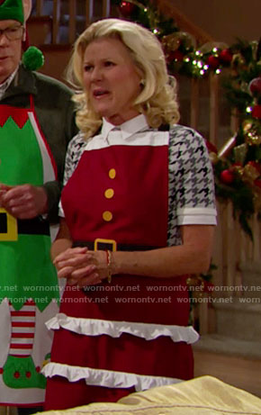 Pam's houndstooth top and Mrs Claus apron on The Bold and the Beautiful