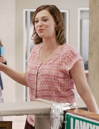 Rebecca's coral ikat print top on Craxy Ex-Girlfriend