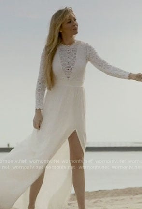 Rhonda's white lace long sleeved maxi dress on Empire