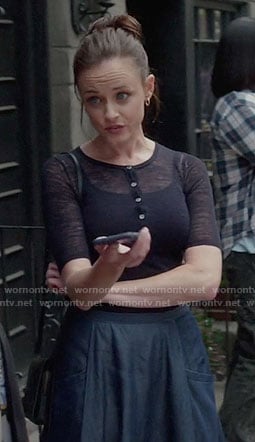 Rory's navy henley top and circle skirt on Gilmore Girls: A Year in the Life