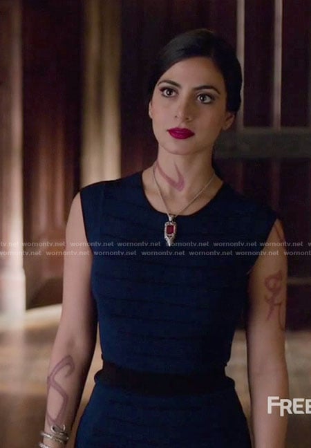 Isabelle's blue striped knit top and skirt on Shadowhunters