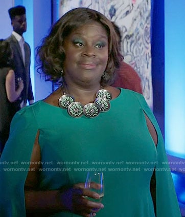 Barbara's green caped dress on Girlfriends Guide to Divorce
