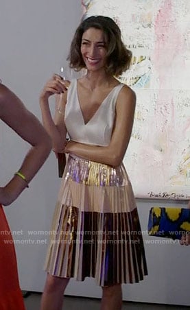 Delia's metallic pleated dress on Girlfriends Guide to Divorce