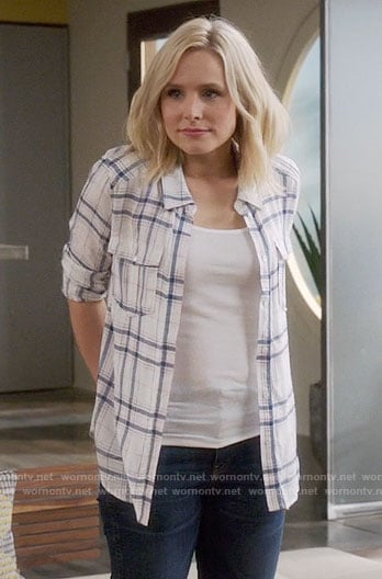 Eleanor's white plaid shirt on The Good Place