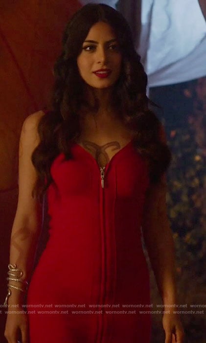 Isabelle's red zip-front bodycon dress on shadowhunters
