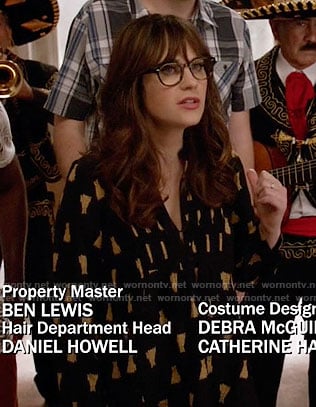 Jess's black leopard print blouse on New Girl