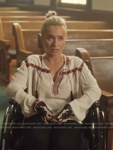 Juliette's white peasant blouse on Nashville