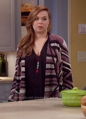 Kristin's striped draped front cardigan on Last Man Standing