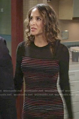 Lily's black long sleeve striped dress on The Young and the Restless