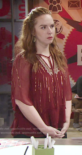 Mariah's red top with gold sequins on The Young and the Restless