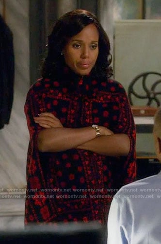 Olivia's black and red printed cape on Scandal