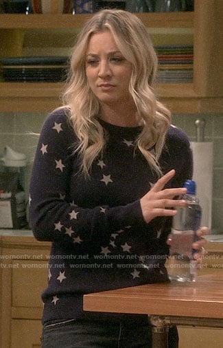 Penny's navy star print sweater on The Big Bang Theory