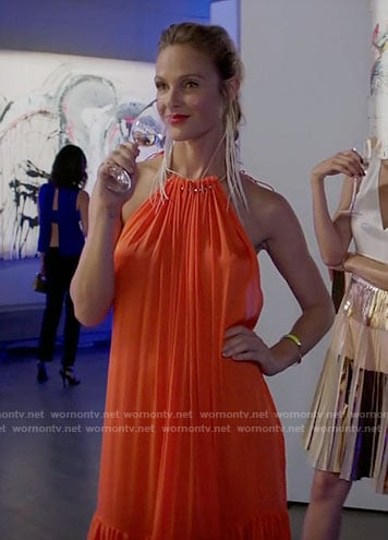 Phoebe's orange halter neck maxi dress on Girlfriends Guide to Divorce