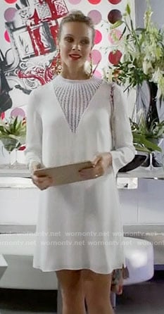 Phoebe's white long sleeved dress with triangle panel on Girlfriends Guide to Divorce