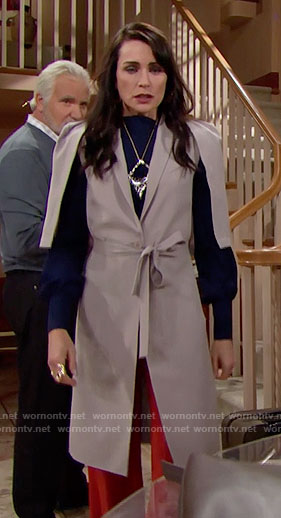 Quinn's grey cape sleeve trench coat on The Bold and the Beautiful