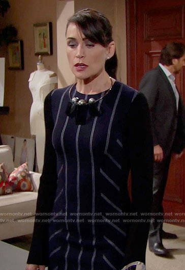Quinn's navy striped dress on The Bold and the Beautiful