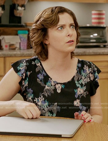 Rebecca's black floral top on Crazy Ex-Girlfriend