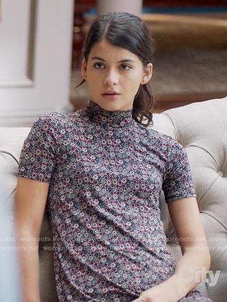 Mickey's printed mock neck dress on The Mick
