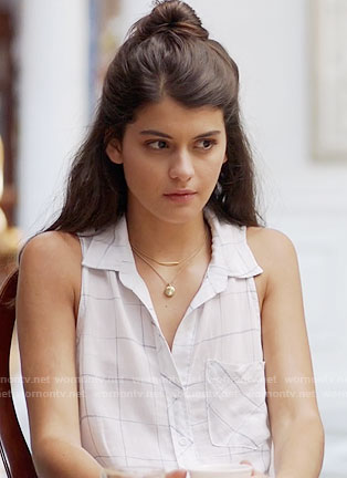 Sabrina's white checked sleeveless shirt on The Mick