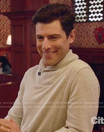 Schmidt's herringbone sweater on New Girl