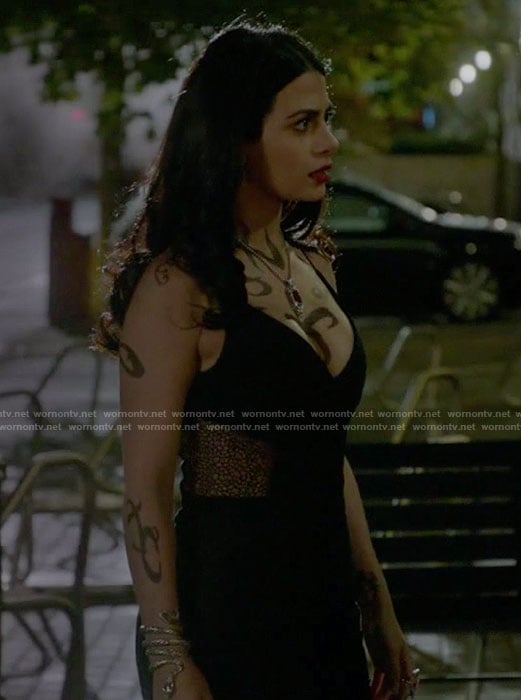 Isabelle's black side mesh dress on Shadowhunters