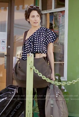 Abby's polka dot one-shoulder top on Girlfriends Guide to Divorce