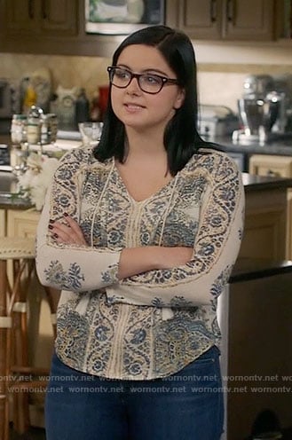 Alex's cream and blue printed top on Modern Family